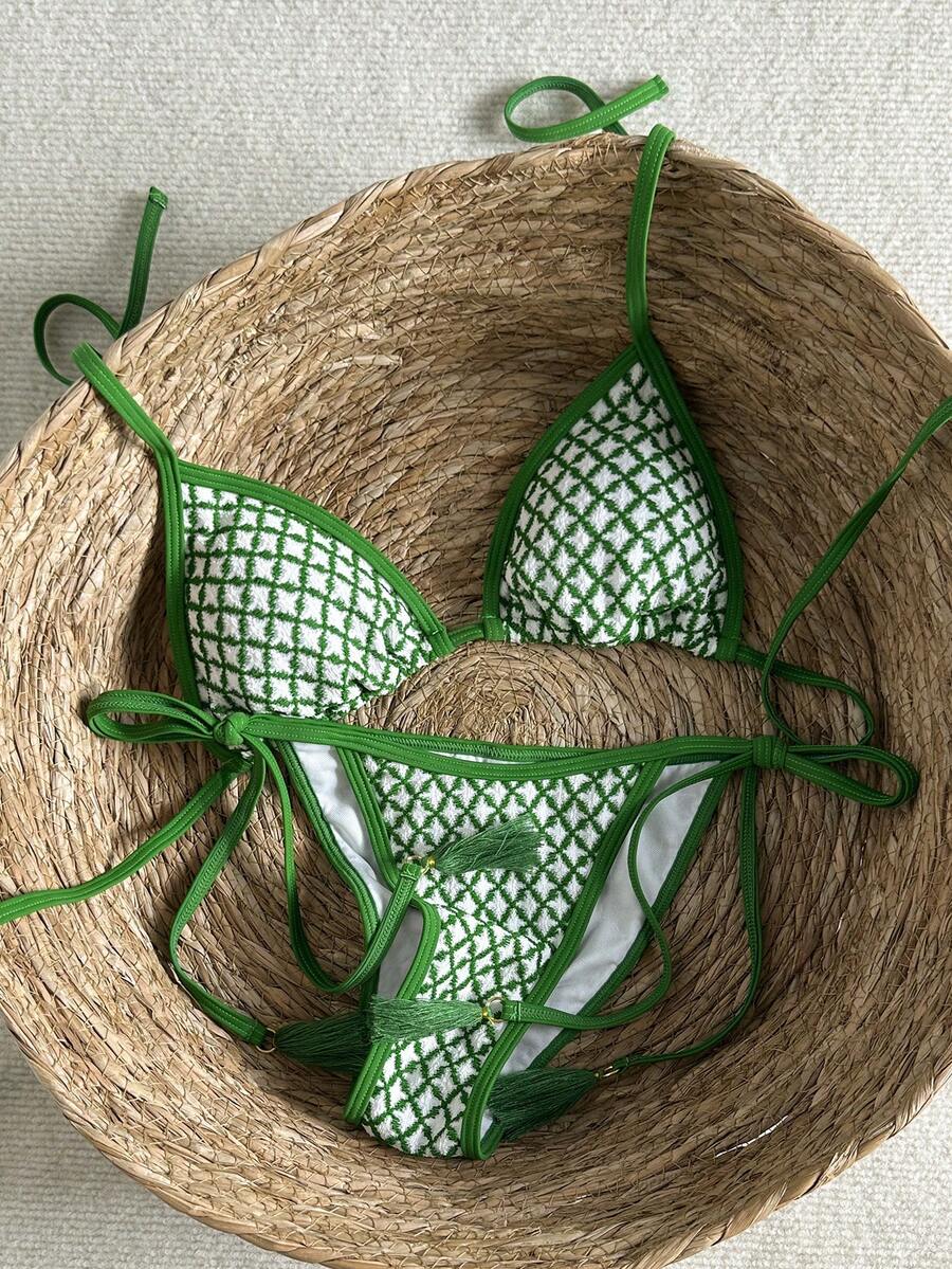 Swim Vcay Women's Summer Vacation Beach Paisley Print Halter Neck Bikini Set
