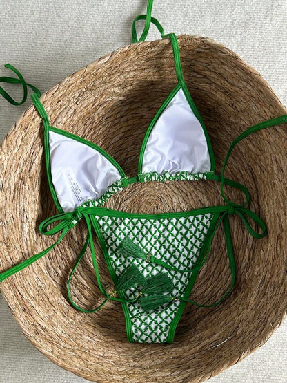 Swim Vcay Women's Summer Vacation Beach Paisley Print Halter Neck Bikini Set