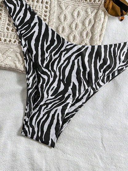 Swim Vcay Swim Mod Summer 2pcs Halter Random Floral Print & High Cut Bottoms Bikini Set, Beach Vacation