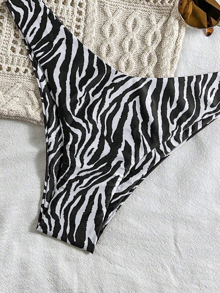Swim Mod Summer 2 Pieces Outfits For Women - Spaghetti Strap Random Print Top And High Cut Swim Bottoms, Beach Holiday Bikini Set