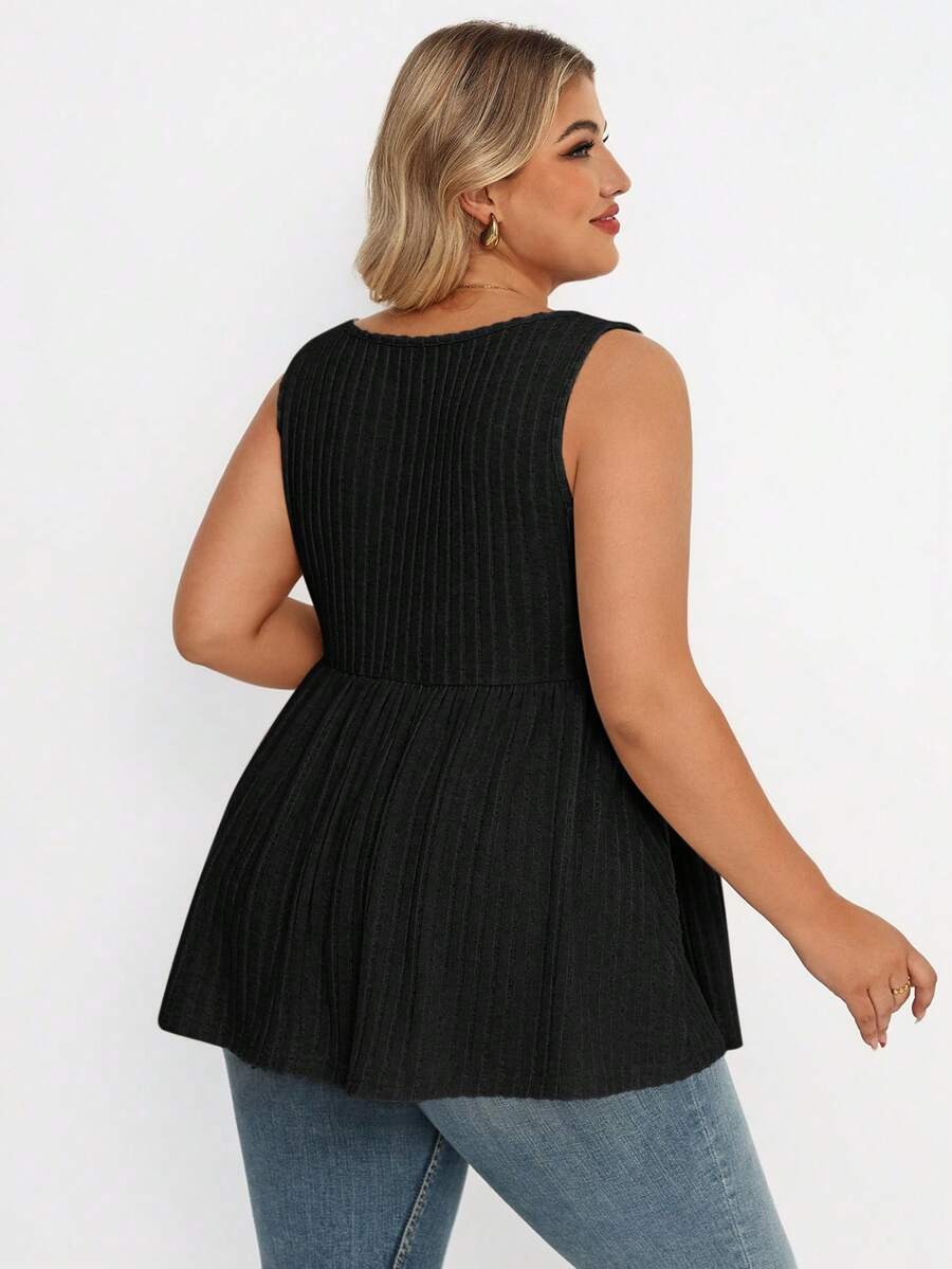Plus Size Maternity Top - Square Neck, Sleeveless, Button, Umbrella Hem, Long, Apricot