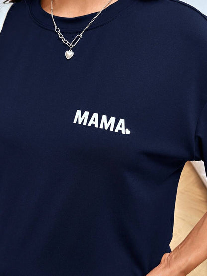 Maternity Summer Two Piece Lounge Set Brown Mama Print Loose Tee and Adjustable Elastic Cycling Shorts Casual Holiday Outfit