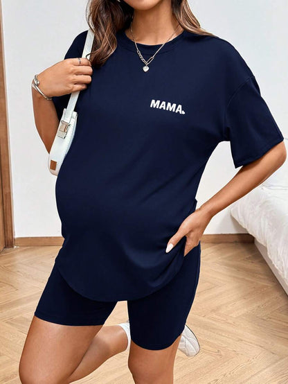 Maternity Tie Dye 2-Piece Set - Drop Shoulder Tee & Biker Shorts, Loose Fit, Multicolor