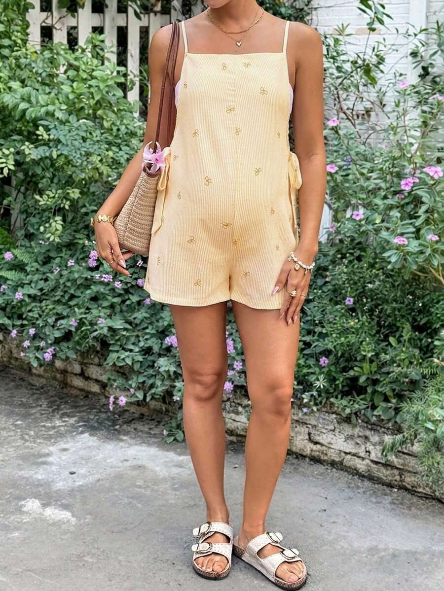 Maternity Bowknot Strap Jumpsuit