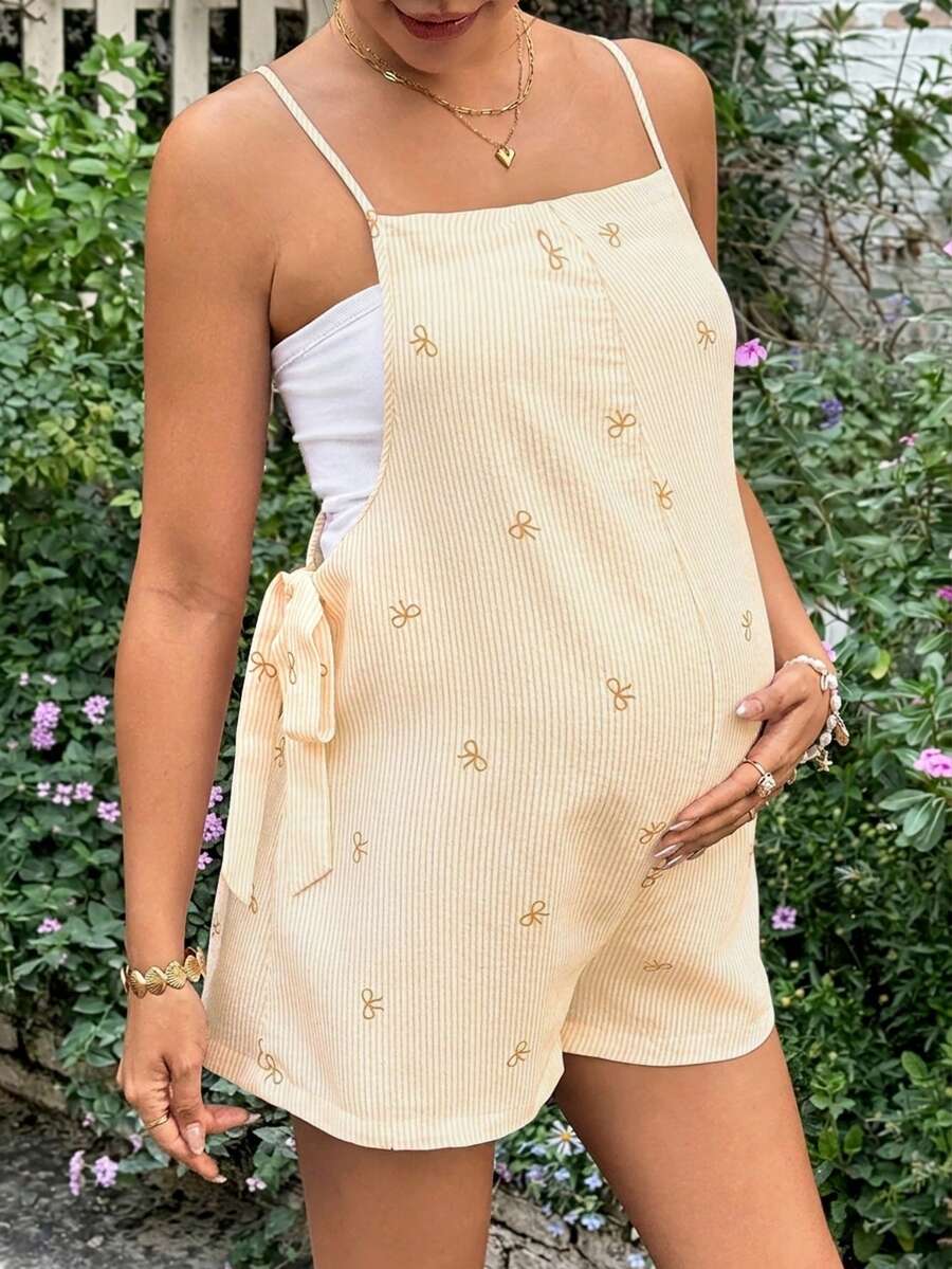 Maternity Bowknot Strap Jumpsuit