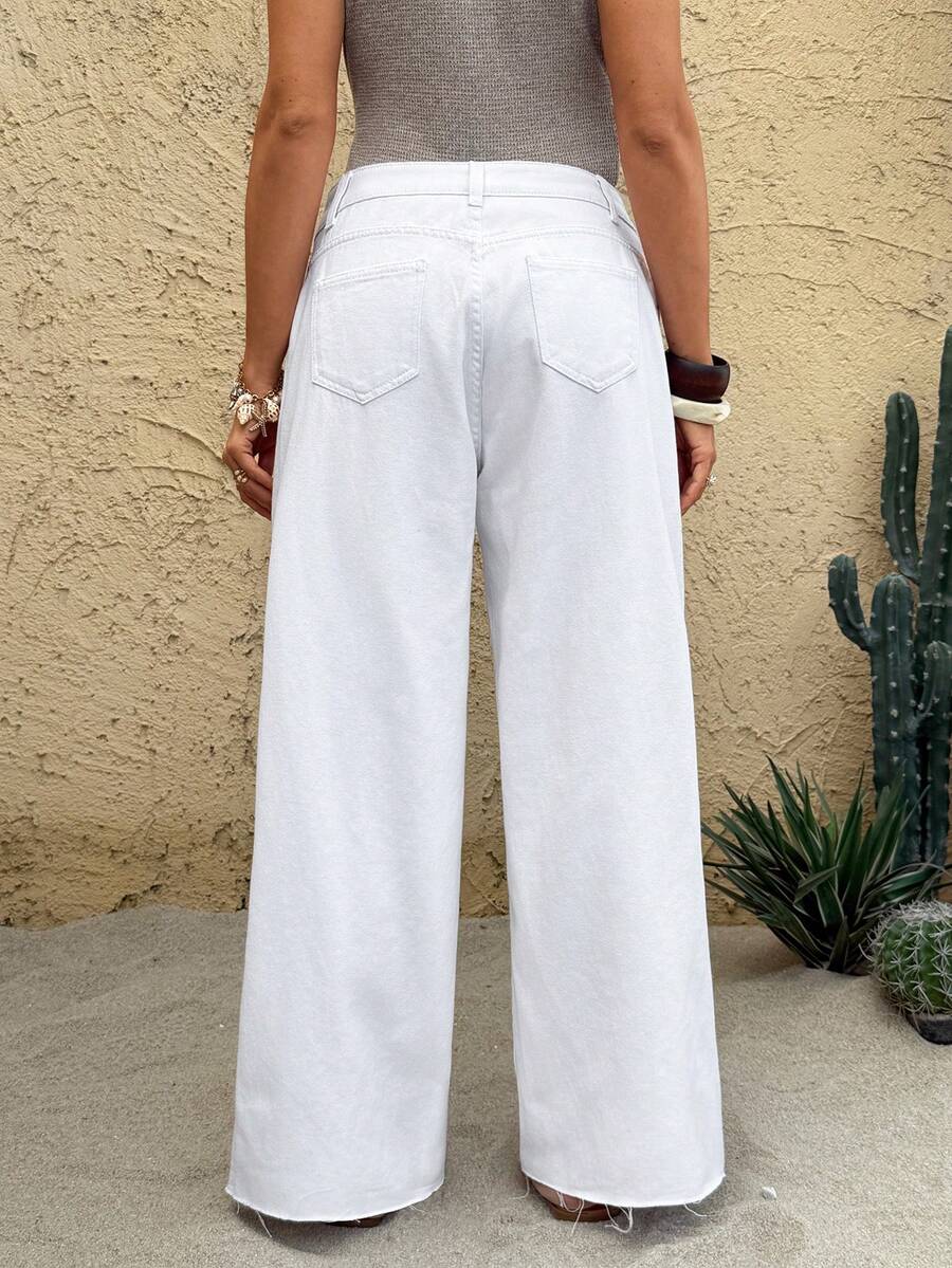 White Wide Leg Low-Waist Maternity Jeans – Loose Fit 100% Cotton Denim Streetwear Pants for Summer, Casual Commuting & Y2K Coquette Style