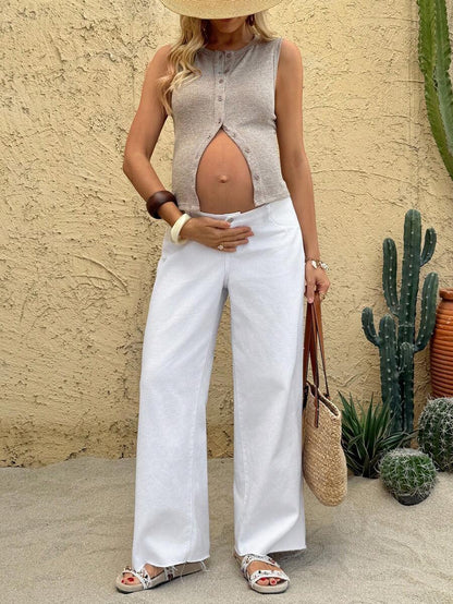 White Wide Leg Low-Waist Maternity Jeans – Loose Fit 100% Cotton Denim Streetwear Pants for Summer, Casual Commuting & Y2K Coquette Style