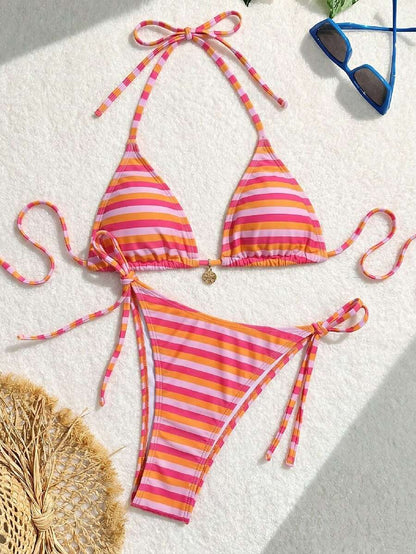 Swim Vcay Women's Summer Beach Floral Print Halter Tie Sexy Bikini Set, Random Print