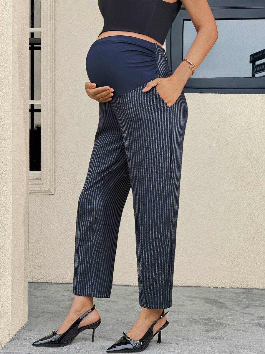 Maternity Tailored Office Pants - Adjustable Waist, Belly Support, Cropped, Khaki