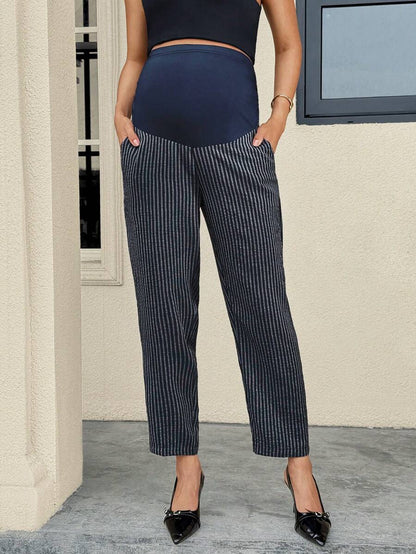Maternity Tailored Office Pants - Adjustable Waist, Belly Support, Cropped, Khaki