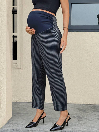 Maternity Tailored Office Pants - Adjustable Waist, Belly Support, Cropped, Khaki