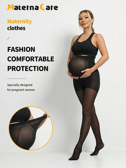Maternity Leggings - Classic Solid Color 80D Semi Sheer Nylon Belly Support Soft, Daily Wear