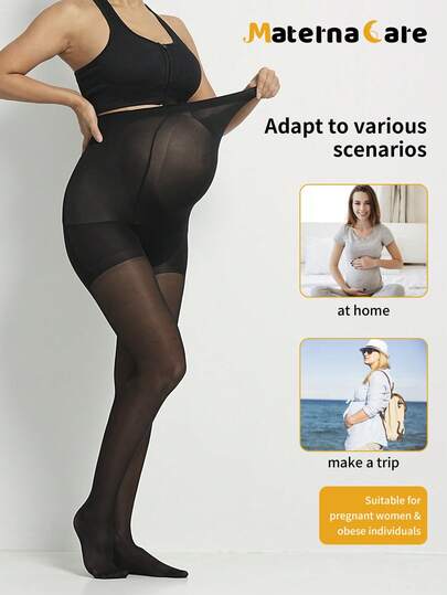 Maternity Leggings - Classic Solid Color 80D Semi Sheer Nylon Belly Support Soft, Daily Wear