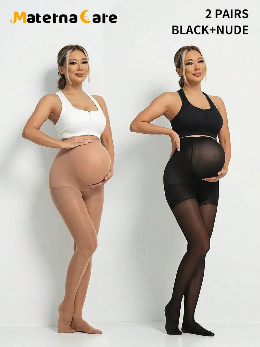 Maternity 80D Semi-Sheer Nylon Tights - Classic Solid Color Daily Leggings