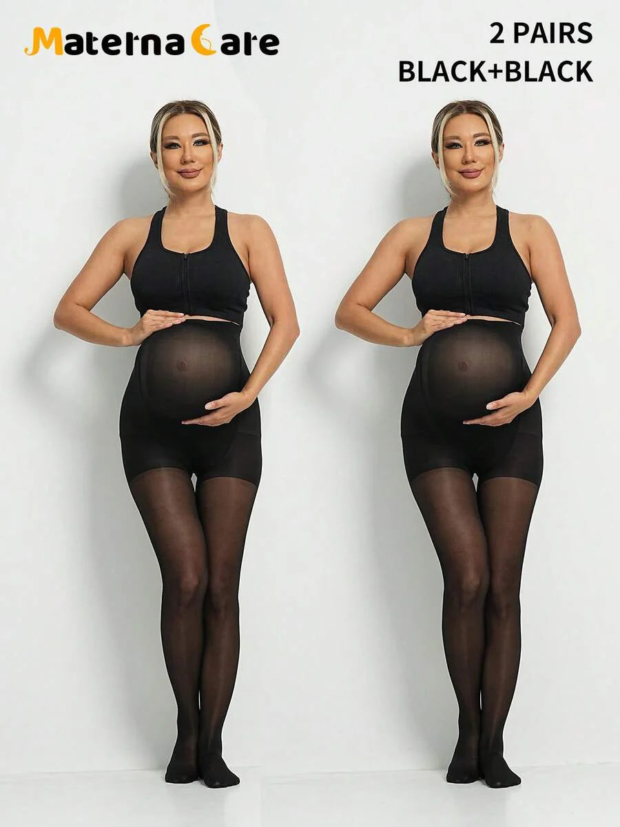Maternity 80D Semi-Sheer Nylon Tights - Classic Solid Color Daily Leggings