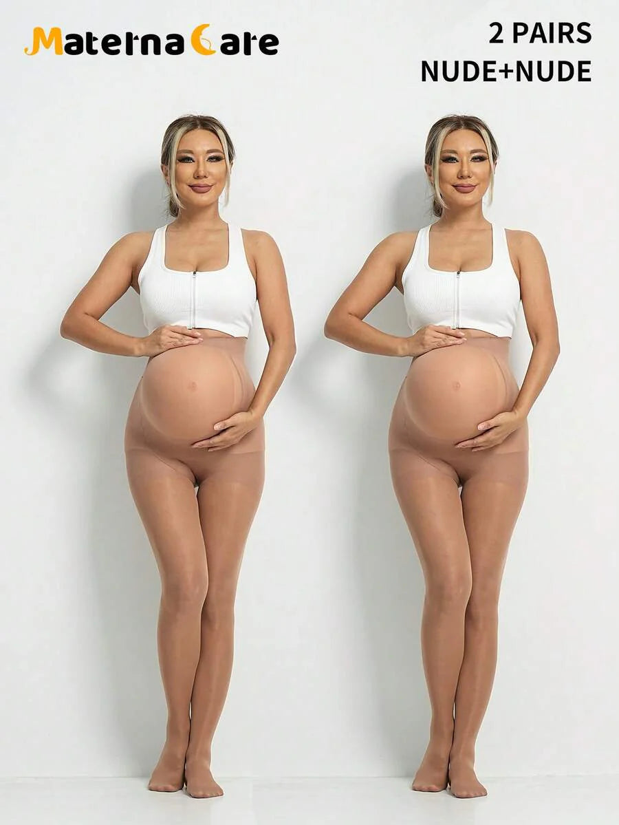 Maternity 80D Semi-Sheer Nylon Tights - Classic Solid Color Daily Leggings