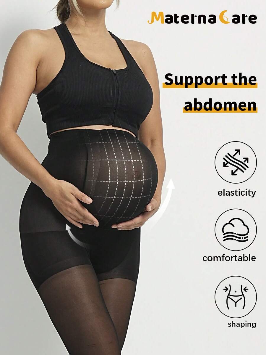Maternity Semi-Sheer Nylon Tights in Apricot, 80D Belly Support Leggings for Pregnancy, Soft Non-Constrictive Maternity Hosiery