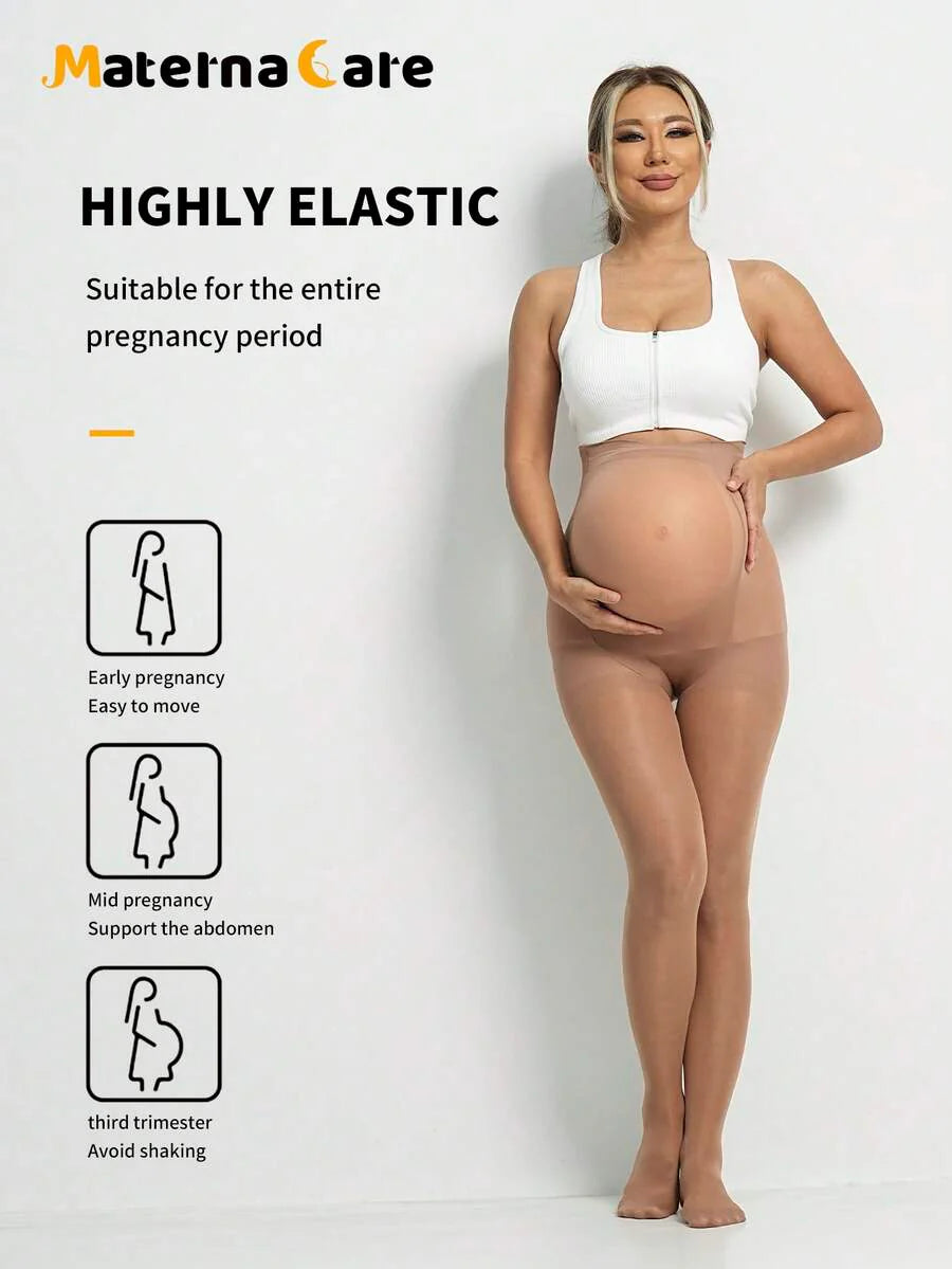 Maternity 80D Semi-Sheer Nylon Tights - Classic Solid Color Daily Leggings