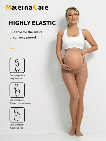 Maternity 80D Semi-Sheer Nylon Tights - Classic Solid Color Daily Leggings