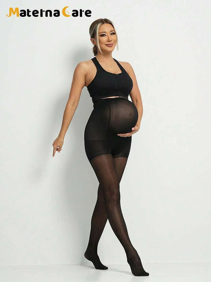 Maternity Semi-Sheer Nylon Tights in Apricot, 80D Belly Support Leggings for Pregnancy, Soft Non-Constrictive Maternity Hosiery
