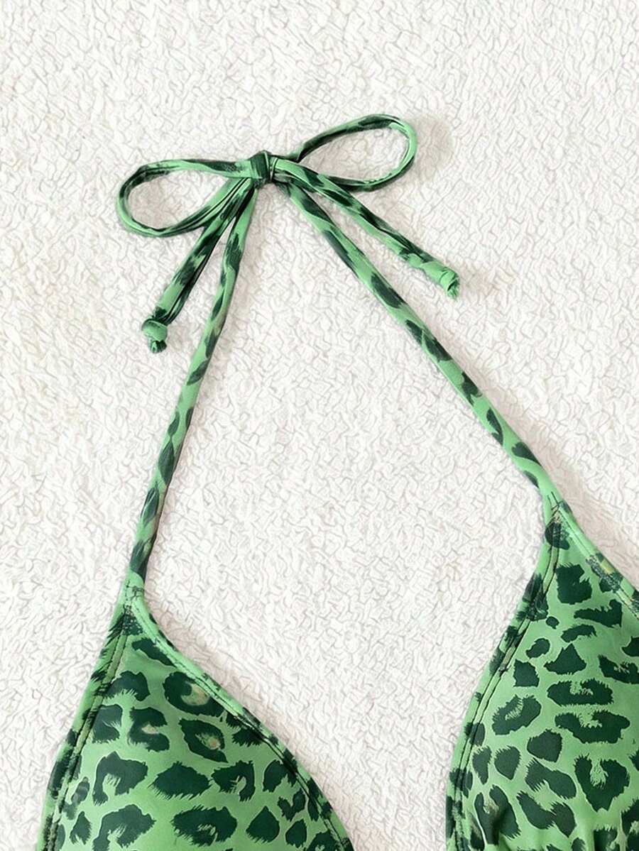 Swim Vcay 1pc Women's Leopard Print Halter Bikini Top For Summer Beach Vacation