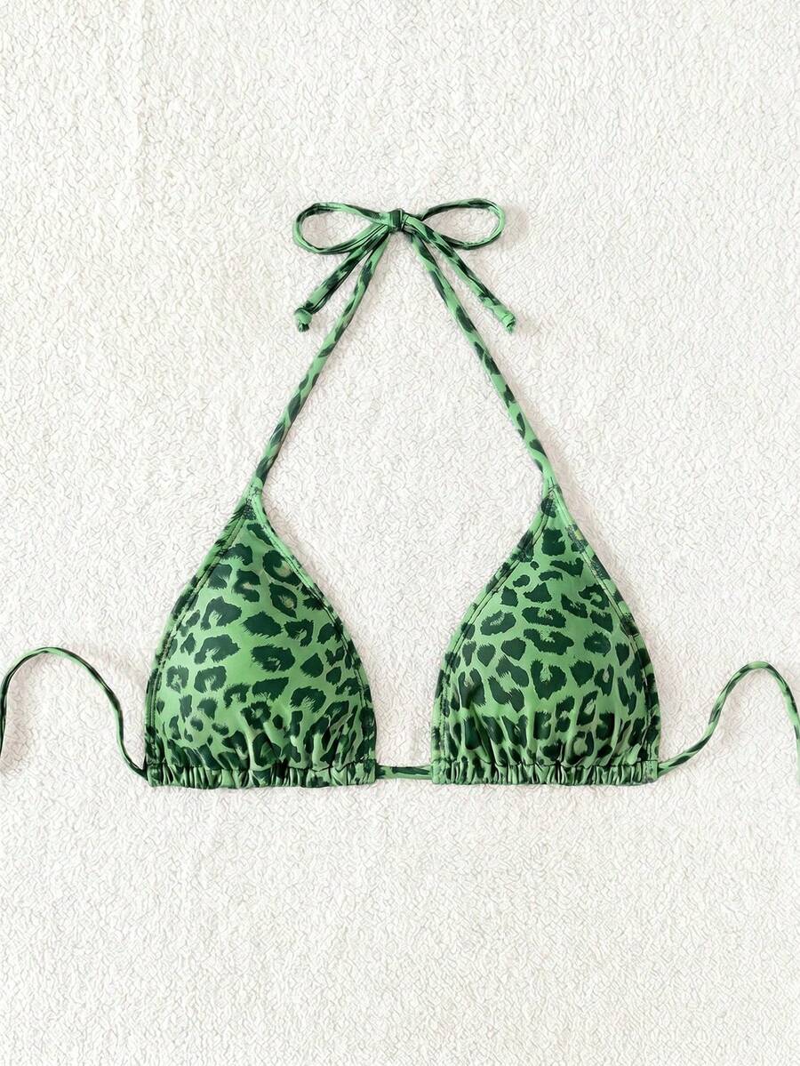 Swim Vcay 1pc Women's Leopard Print Halter Bikini Top For Summer Beach Vacation