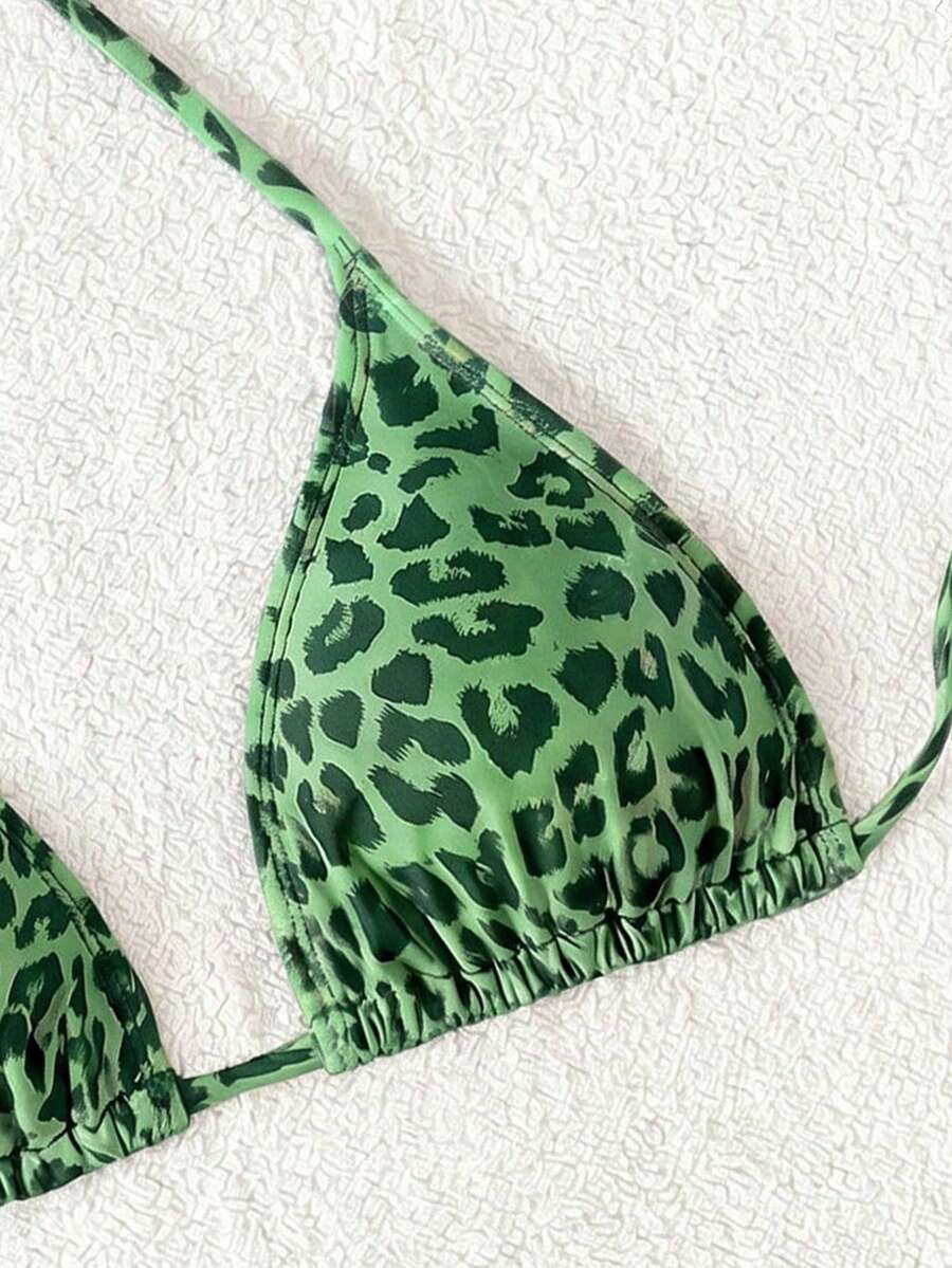 Swim Vcay 1pc Women's Leopard Print Halter Bikini Top For Summer Beach Vacation