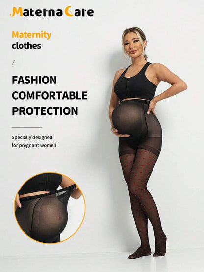 Maternity Leggings 1-2 Pack - Heart Pattern Jacquard 40D Sheer Adjustable Waist Comfortable