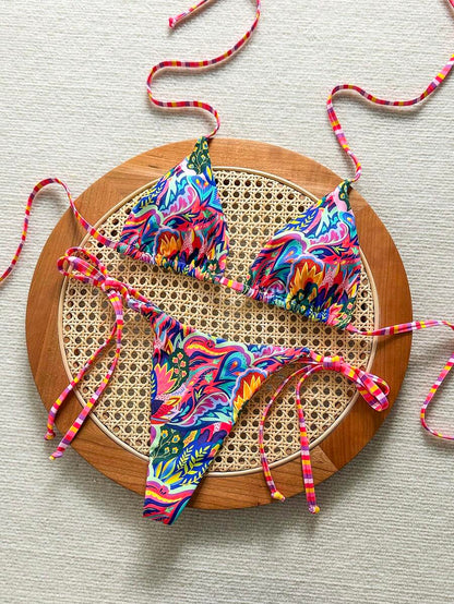 Swim Vcay Women's Solid Color Halter Tie Backless Sexy Thong Bikini Set Bikini Triangle Lemon Bikini Yellow Bathing Suits Light Yellow Bikini String Bikini Set