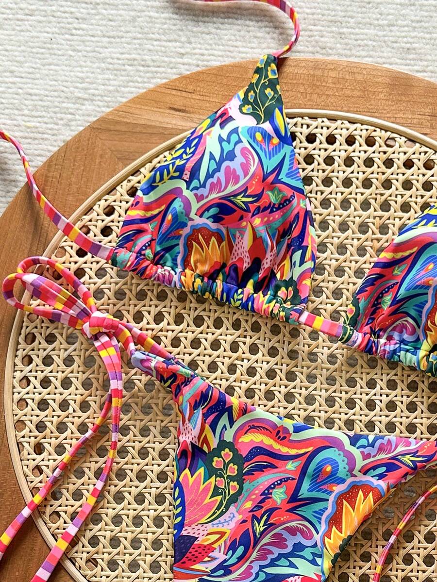 Swim Vcay Women's Solid Color Halter Tie Backless Sexy Thong Bikini Set Bikini Triangle Lemon Bikini Yellow Bathing Suits Light Yellow Bikini String Bikini Set