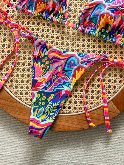 Swim Vcay Women's Solid Color Halter Tie Backless Sexy Thong Bikini Set Bikini Triangle Lemon Bikini Yellow Bathing Suits Light Yellow Bikini String Bikini Set