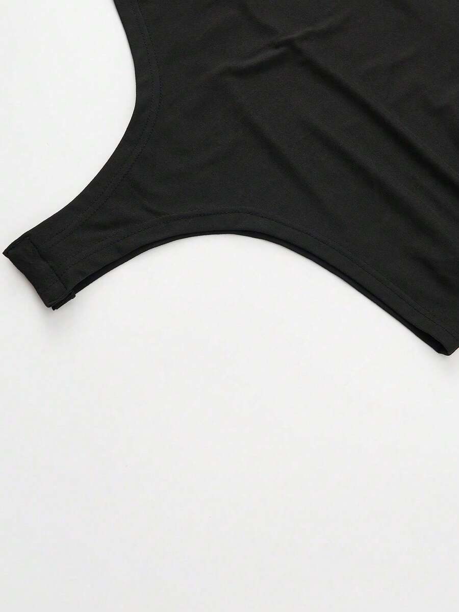 Parara Pregnant Women Deep V-Neck Short Sleeve High Elasticity Ribbed Knit Bodysuit Black