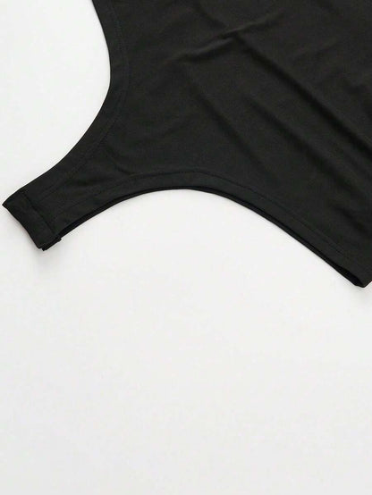 Parara Pregnant Women Deep V-Neck Short Sleeve High Elasticity Ribbed Knit Bodysuit Black