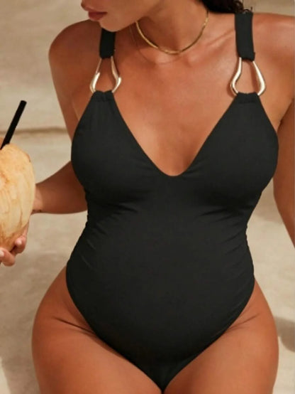 Black Maternity Sleeveless Bodysuit – V-Neck Stretch Fit