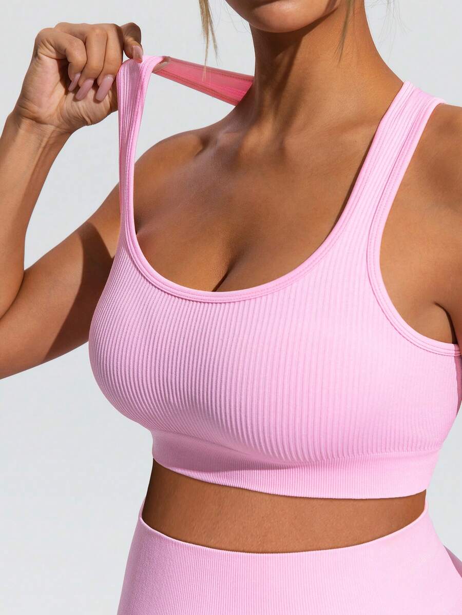 Pink Maternity Summer Sports Set - High Waist Support Shorts and Scoop Neck Micro Crop Tank Top Yoga Set