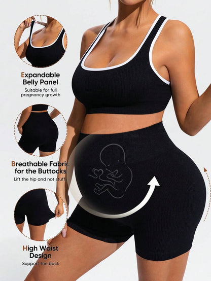 null  Pants Body:Unlined  Closure Type:Elastic Waist  Details:Rib-Knit  Neckline:Scoop Neck  Pattern Type:Graphic  Pants Length:Mini Shorts  Style:Casual  Waist Line:High Waist  Occasion:Sports  Hem Shaped:Tight Hem  Pants Material:Knitted Fabric  Lined F