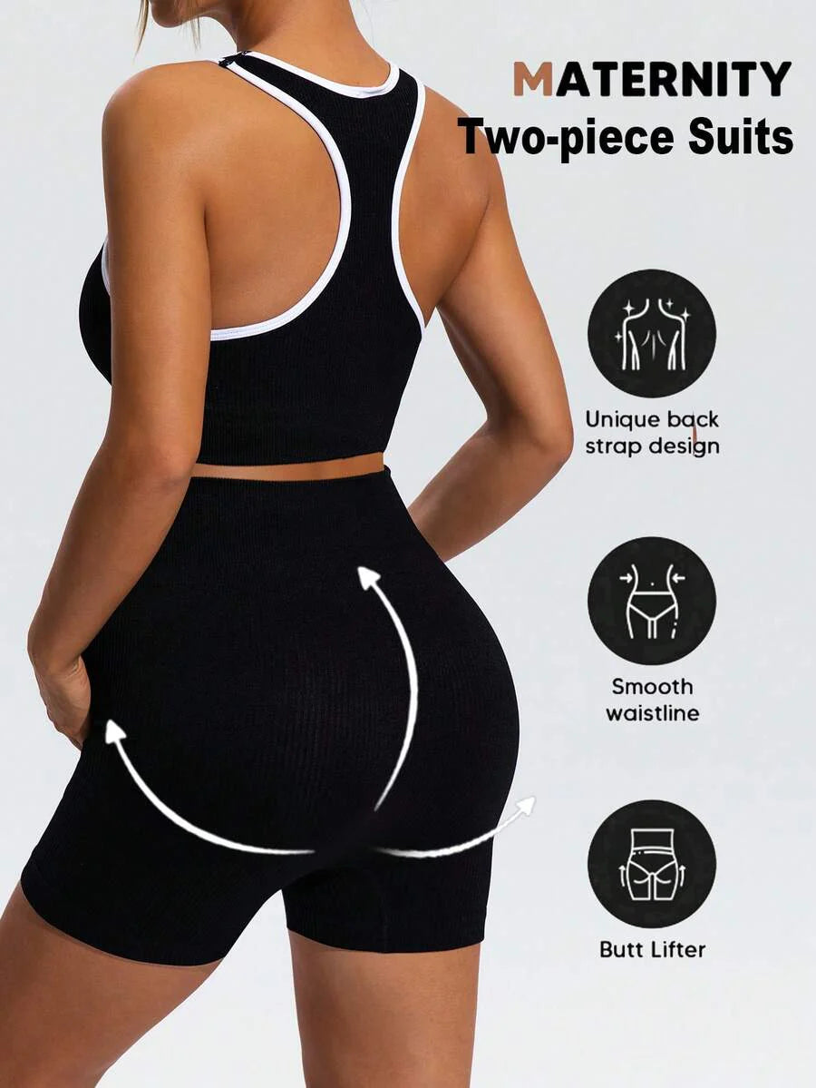 null  Pants Body:Unlined  Closure Type:Elastic Waist  Details:Rib-Knit  Neckline:Scoop Neck  Pattern Type:Graphic  Pants Length:Mini Shorts  Style:Casual  Waist Line:High Waist  Occasion:Sports  Hem Shaped:Tight Hem  Pants Material:Knitted Fabric  Lined F