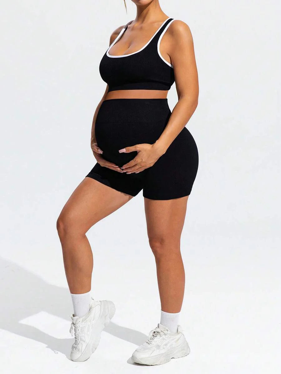 null  Pants Body:Unlined  Closure Type:Elastic Waist  Details:Rib-Knit  Neckline:Scoop Neck  Pattern Type:Graphic  Pants Length:Mini Shorts  Style:Casual  Waist Line:High Waist  Occasion:Sports  Hem Shaped:Tight Hem  Pants Material:Knitted Fabric  Lined F