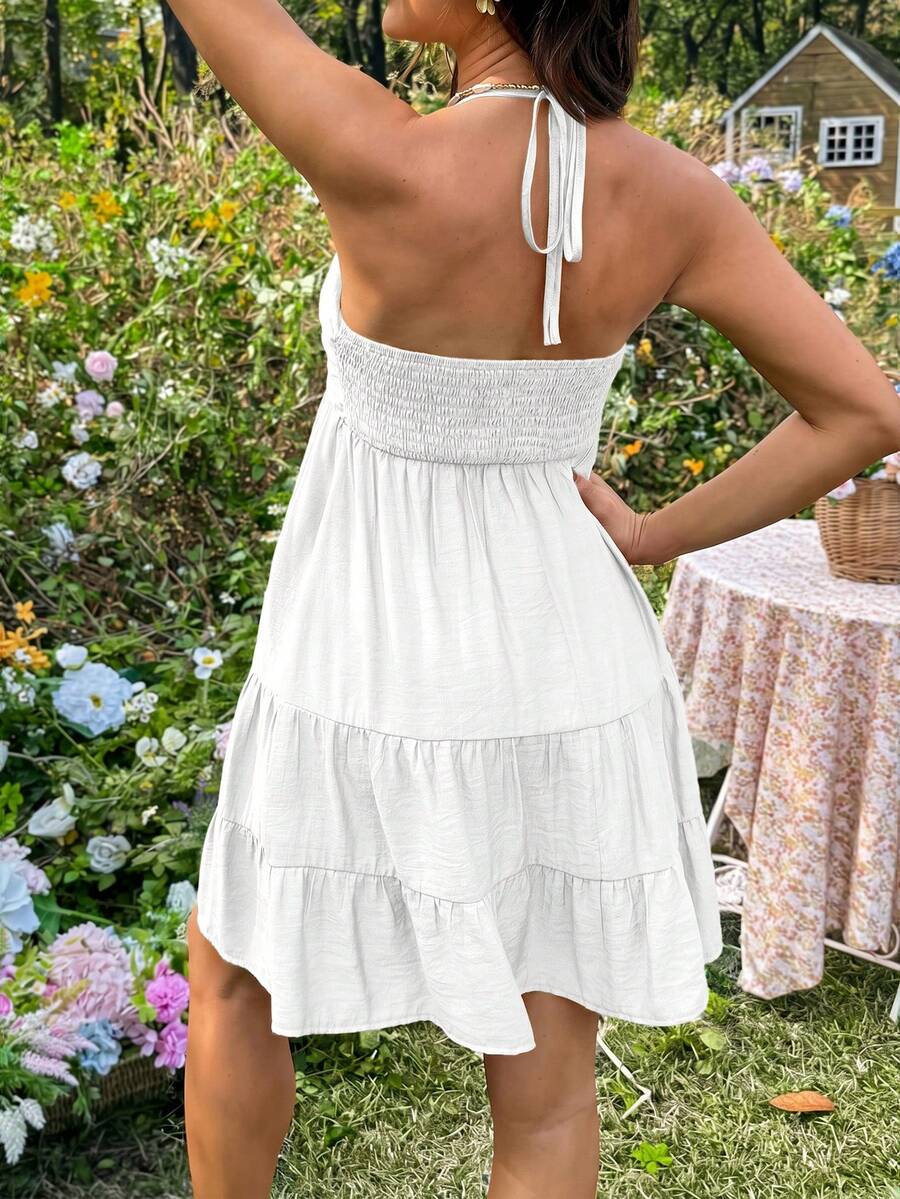 Maternity Vacation Solid Color Ruffle Hem Halter Neck Dress Green Maternity Dress Baby Shower Maternity Sundress Green Sundress Green Summer Dress Green Vacation Dress