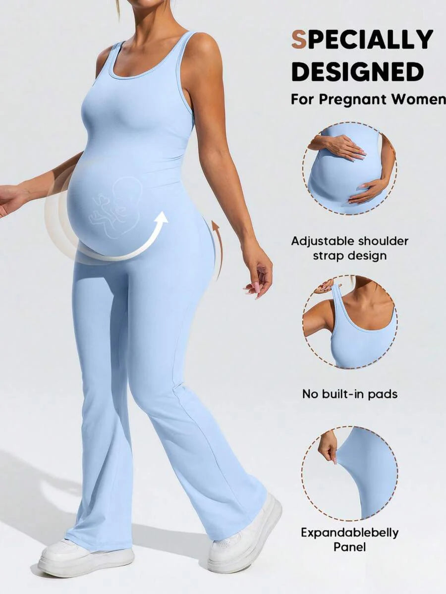 Solid Color Maternity Jumpsuit – Casual Adjustable Strap Romper