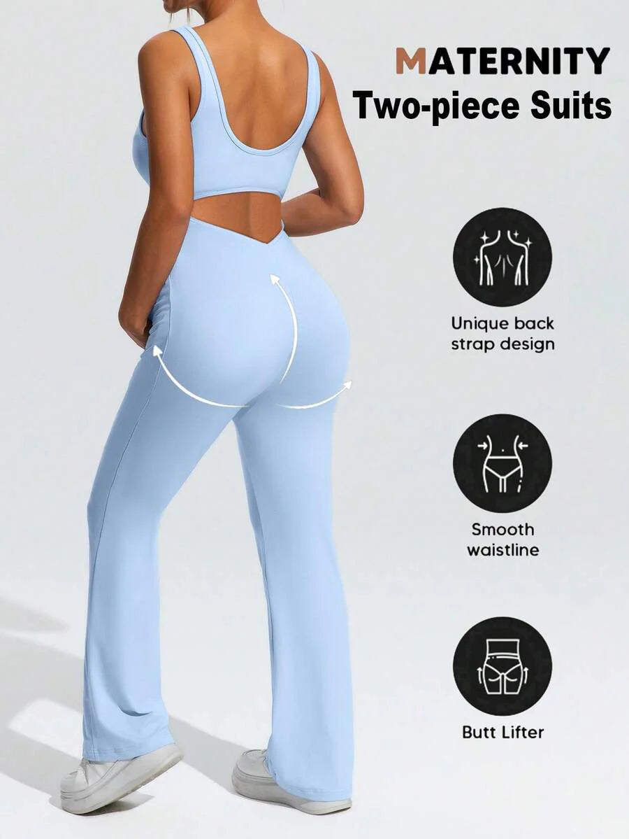 Solid Color Maternity Jumpsuit – Casual Adjustable Strap Romper