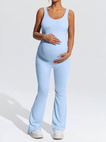 Solid Color Maternity Jumpsuit – Casual Adjustable Strap Romper
