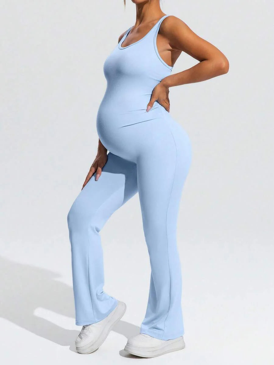 Solid Color Maternity Jumpsuit – Casual Adjustable Strap Romper