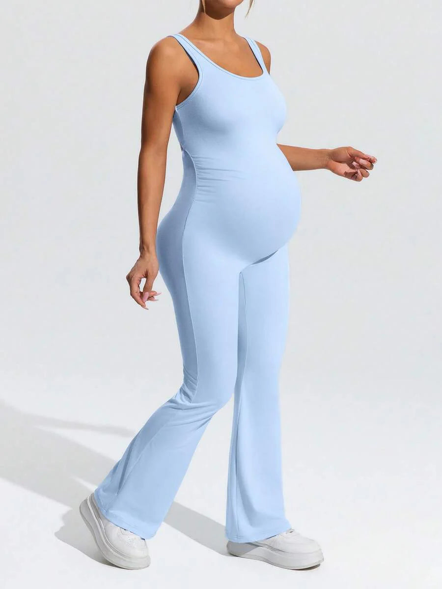 Solid Color Maternity Jumpsuit – Casual Adjustable Strap Romper