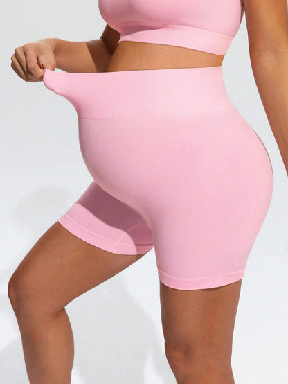 Maternity Animal Print Camisole and Mini Shorts Set Pink High Stretch Spaghetti Strap Slim Fit Summer Two Piece Sports Outfit