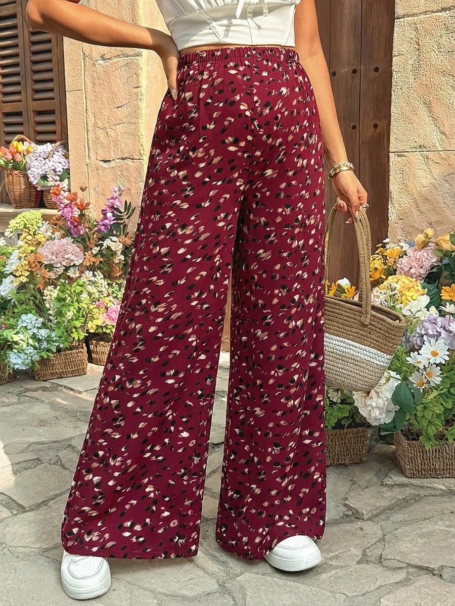 Leopard Print Wide Leg Maternity Pants Ultra High Waist Loose Fit Apricot Boho Flowy Long Trousers for Pregnancy Casual Vacation