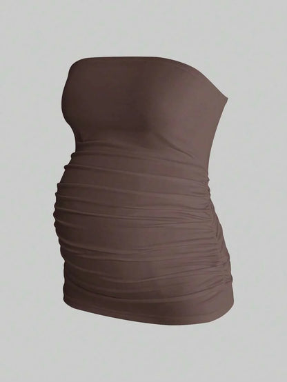 Maternity Strapless Tube Top - Black & White Pleated Casual Daily Wear