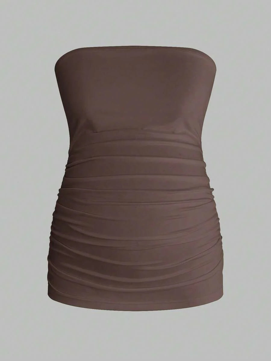 Maternity Strapless Tube Top - Black & White Pleated Casual Daily Wear