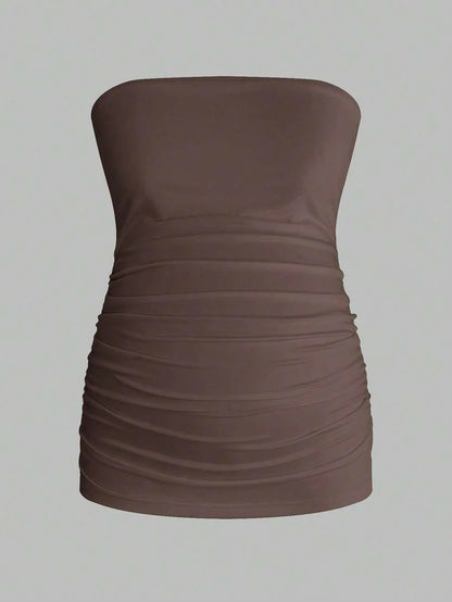Maternity Strapless Tube Top - Black & White Pleated Casual Daily Wear