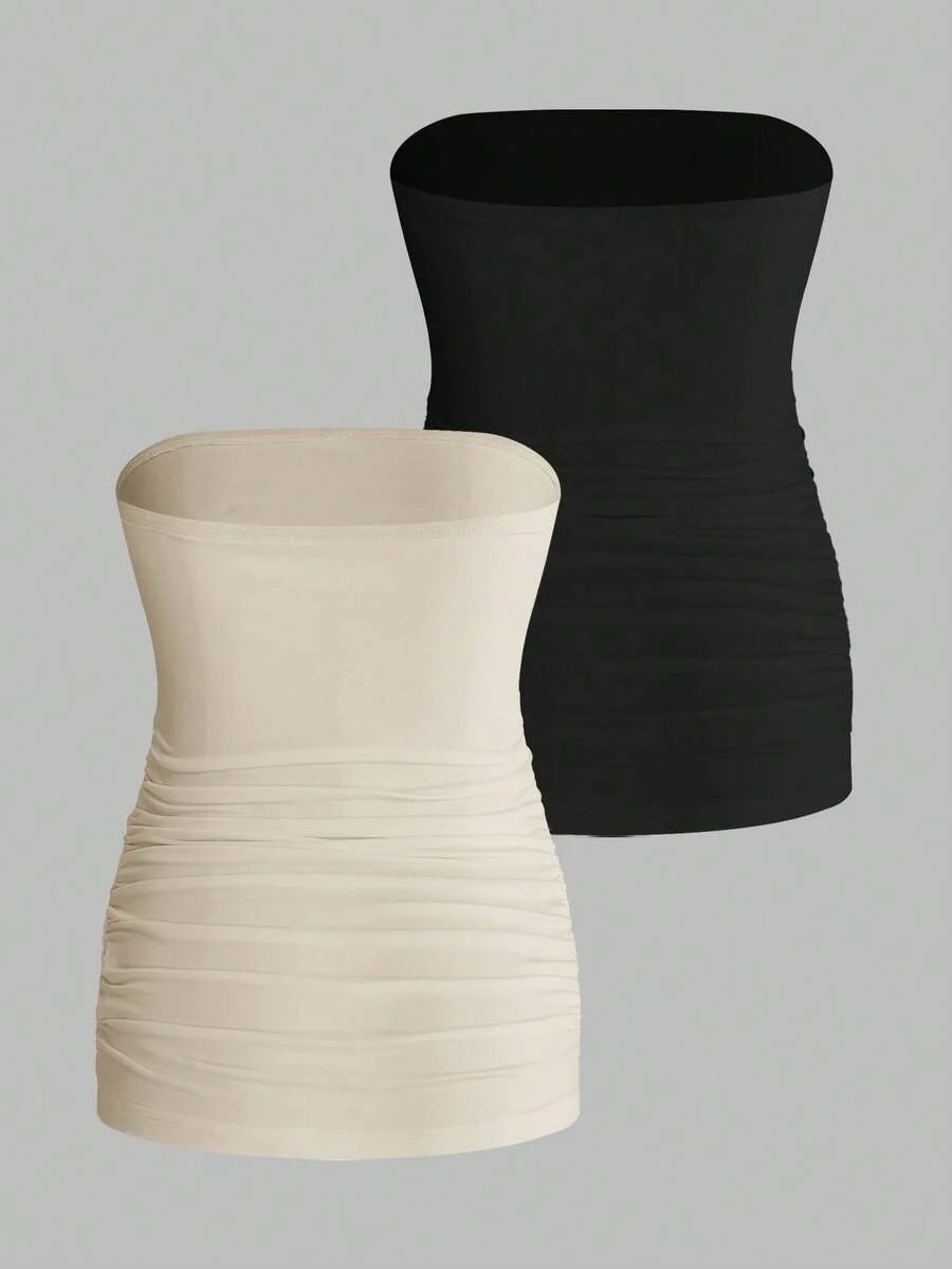 Maternity Strapless Tube Top - Black & White Pleated Casual Daily Wear